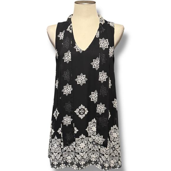 As U Wish Sleeveless Boho Tunic Mini Dress Black White Small - Picture 1 of 5